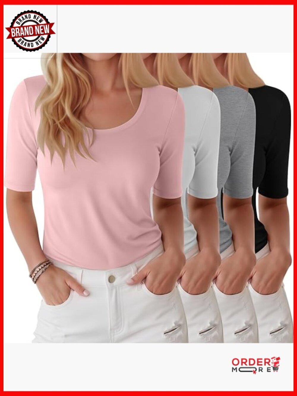 4 Pack Scoop Neck Slim Fit Half Sleeve Tees Stretchy T-Shirts